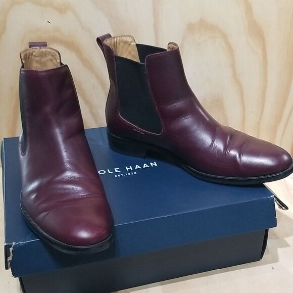 Cole Haan Lenox Hill Maroon Chelsea Boots Mens size 10 with box - Picture 1 of 8